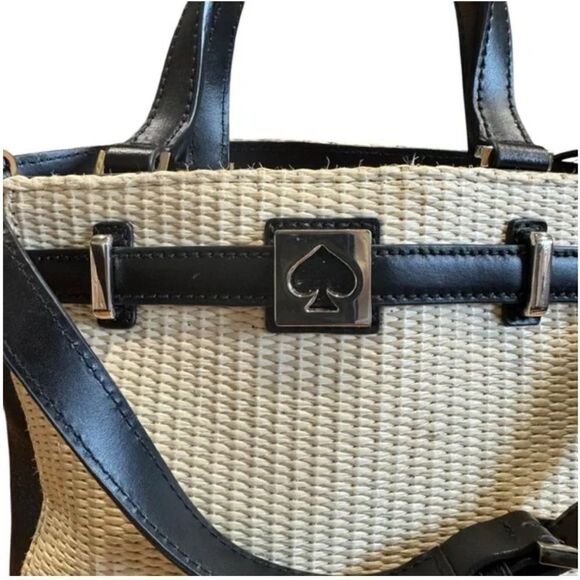 Revolve Kate Spade New York Houston Street Straw Rattan Leo Tote Natural Black - Picture 5 of 11